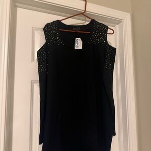 NWT Women’s Peek-a-Boo Black Sweater with Studded Detailing Size 2X